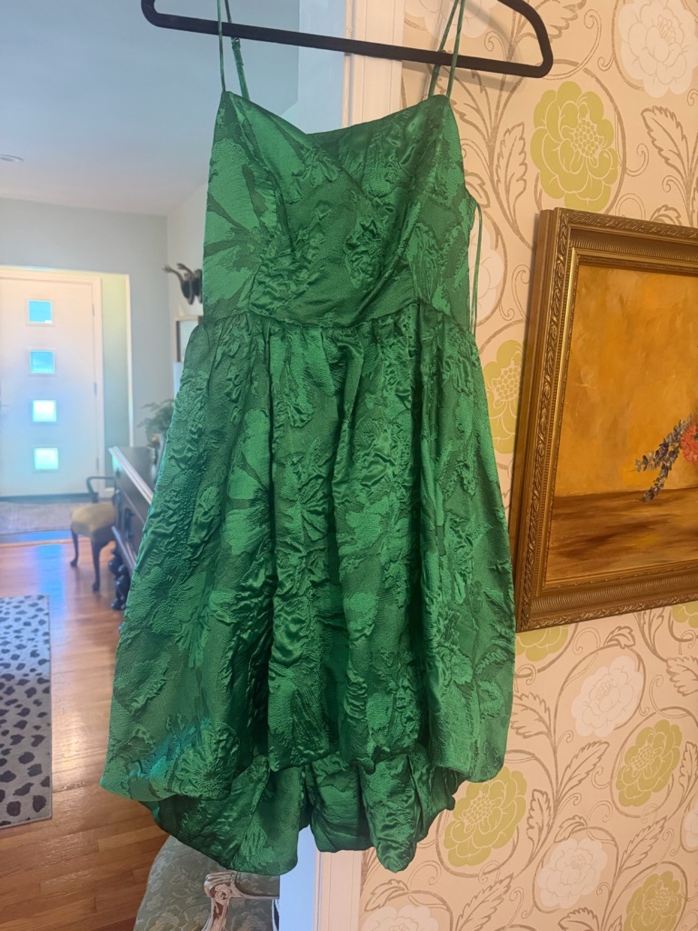 Green Textured Fit & Flare Spaghetti Strap Dress- Anthropologie